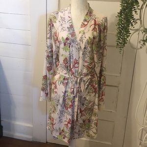 Womens Satin Robe Size Large Light Weight Tie Waist Lt Pink Floral Short